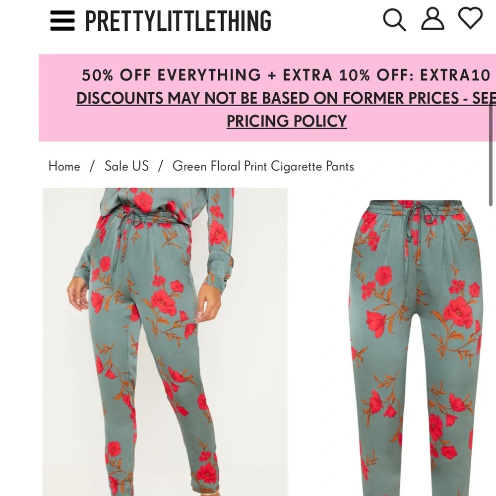 Floral cigarette pant matching blouse set - Picture 2 of 6